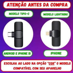 Microfone Sem Fio Duplo Lapela Profissional iPhone Android - Imagem 2